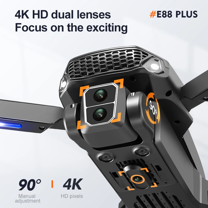 โดรนโดรน E88 Plus ใหม่: 90 °   - Drone Gimbal Brushless บทวิจารณ์และราคา
